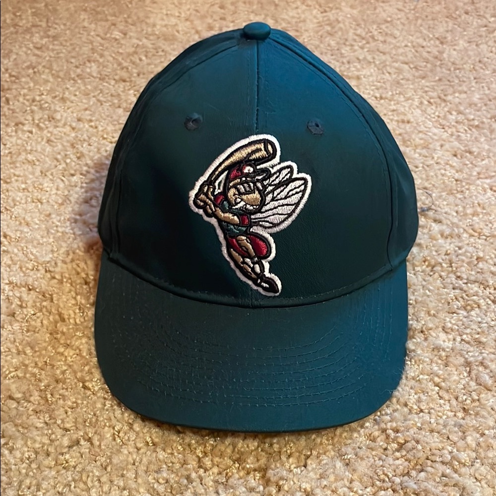 Teal Baseball Cap with Embroidered Insect Design